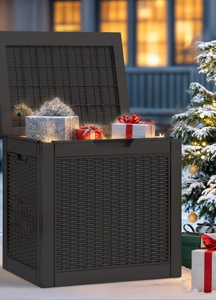 YITAHOME 32 Gallon Rattan Deck Box, Indoor Outdoor Storage Box for Patio Furniture, Pool Accessories, Cushions, Garden Tools, Sports Equipment, Waterproof Resin with Lockable Lid & Side Handles, Black