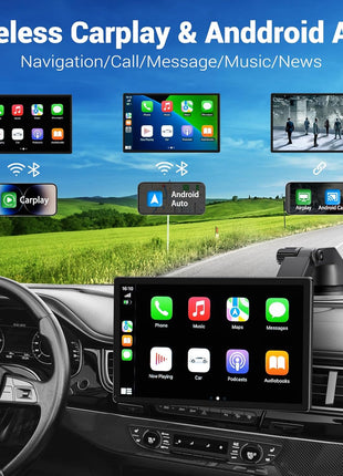 9" Wireless Apple Carplay Screen for Car & Android Auto with Backup Camera | Portable Touchscreen with OTA Update, GPS Navigation/Mirror Link/Voice Control/5.0 Bluetooth