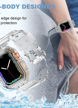 XYF Compatible for Crystal Clear Apple Watch Bands, 45mm 44mm Bumper Case for Men Women Jelly Sport Cover Strap for iWatch Ultra 3 2 Series 11 10 9 8 7 SE 6 5 4 3 (CrystalClear, 44/45)