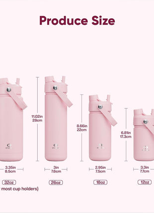 ENCOOL Insulated Water Bottle with Straw Stainless Steel Water Bottle, Leak-Proof, BPA-Free, Double Wall Vacuum Keeps Cold for 24 Hours for Sports, Travel, School (26 oz, Cotton Candy)
