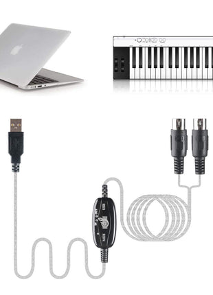 TENINYU USB to MIDI Cable Converter 2 in 1 PC to Synthesizer Music Studio Keyboard Interface Wire Plug Controller Adapter Cord 16 Channels Supports Computer Laptop Windows and Mac