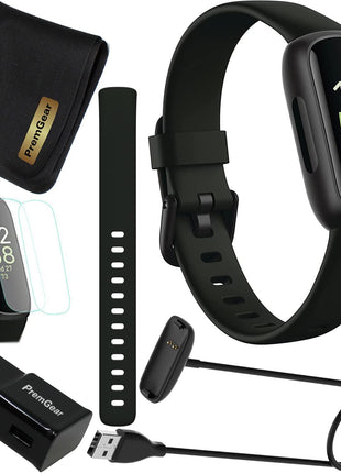 Fitbit Inspire 3 Health & Fitness Activity Tracker (Black) with Workout Intensity, Sleep Tracking, Heart Rate, S & L Bands, 3.3foot Charging Cable, Wall Adapter, Screen Protectors & PremGear Cloth