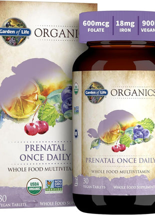 Garden of Life Organics Prenatal Once Daily with Folate, Vitamin C, B6, B12 & D3 – Prenatal Vitamins for Women with Energy Metabolism Support for Healthy Fetal Development, Non-GMO, Vegan, 30 Tablets