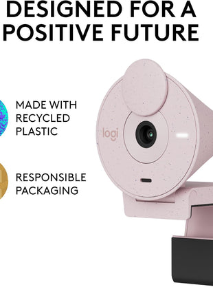 Logitech Brio 300 Full HD Webcam, auto Light Correction, Noise reducing mic, Privacy Shutter, USB-C, Works with Microsoft Teams, Google Meet, Zoom, for Streaming and Video Calling - Rose