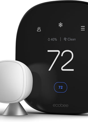 ecobee Smart Thermostat Premium with Smart Sensor and Air Quality Monitor - Programmable Wifi Thermostat - Works with Siri, Alexa, Google Assistant, Black