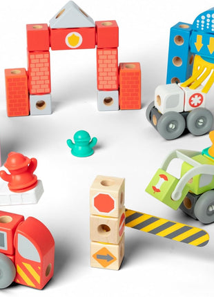 Melissa & Doug BlockablesTM Deluxe City Snap and Play, Mix and Match Connectable Wooden Building Blocks Set with Storage Bin and Play Lid (122 Pcs) Ages 2 to 7- FSC Certified