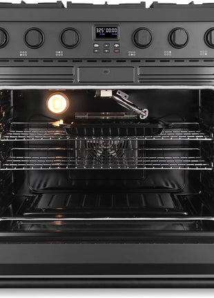 36 in. Lumin Coll 6.1 cu. ft. 6 Burner Gas Range, Convection, Matte Black | Cosmo COS-GRC366KB-BK Sealed Burners, 6 Oven Function, Digital Display with Timer, Cast Iron Grates, LP Convertible