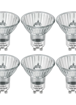 SerBion GU10 120V 50W Halogen Light Bulbs for Track and Range Hood, GU10+C Candle Warmer Lamp with Dimmable, 2700K Warm White, 6000+Hours Long-Lasting Pack of 6