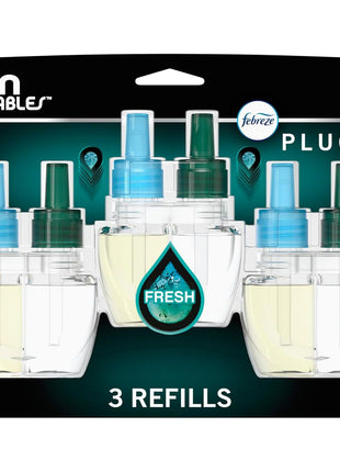 Febreze Plug in Air Freshener, Odor-Fighting Scented Oil Refill, Air Fresheners for Home and Bathroom and Kitchen, Long Lasting for Strong Odors, Unstopables Fresh Scent, 0.87oz Refills, 3 Count
