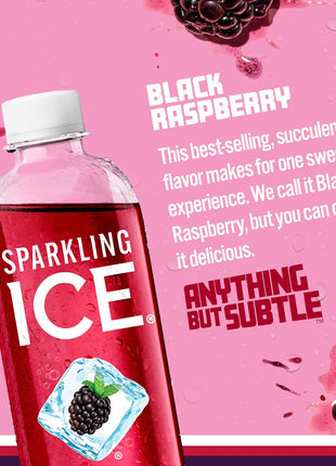 Sparkling Ice, Black Raspberry Sparkling Water, Zero Sugar Flavored Water, with Vitamins and Antioxidants, Low Calorie Beverage, 17 fl oz Bottles (Pack of 12)
