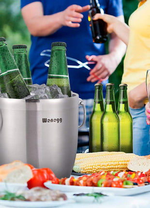 Ice Bucket with Lid, Scoop, Tongs and Strainer - Well Made Insulated Stainless Steel Keep Ice Frozen Longer - Ideal for Cocktail Bar, Parties, Chilling Wine, Champagne - 3 Liter (Stainless Steel)