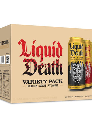 Liquid Death Iced Tea Variety 12-Pack (19.2 Oz Cans) (Grim Leafer, rest in Peach, Dead Billionaire, Green Guillotine)