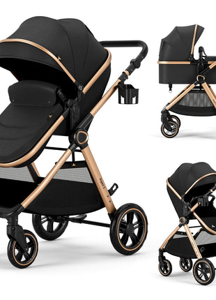 Accombe 2-in-1 Convertible Baby Stroller for Newborn to Toddler | Skin-friendly Breathable Fabric, All-terrain Wheels for Smooth Ride, Adjustable Canopy with UPF50+ Protection