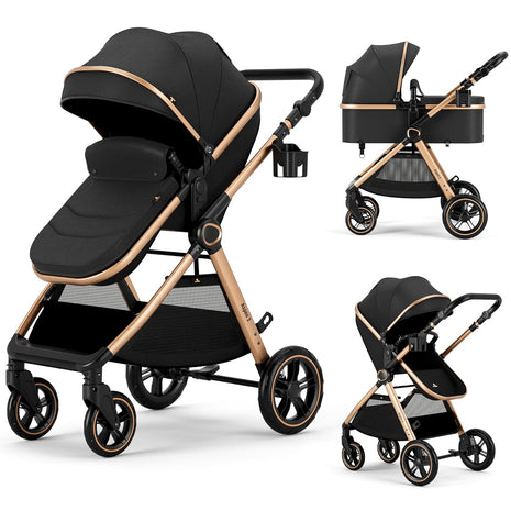 Accombe 2-in-1 Convertible Baby Stroller for Newborn to Toddler | Skin-friendly Breathable Fabric, All-terrain Wheels for Smooth Ride, Adjustable Canopy with UPF50+ Protection