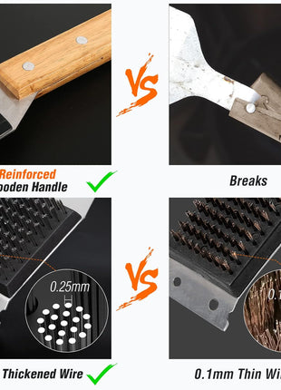 SIMPLETASTE Grill Brush and Scraper for BBQ, Durable & Effective, Replaceable Stainless Steel Head, Wooden Handle Wire Grill Brush for Outdoor Grill, Barbecue Accessories
