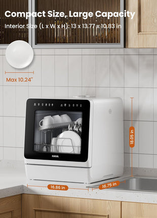 Countertop Dishwasher with Water Softener & Enhanced Energy Efficiency | Portable Dishwasher with 8 Wash Programs, Child Lock & Delayed Start Function, 5L Built-In Water Tank, No Installation Needed