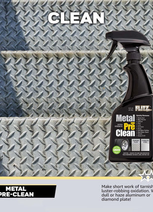 Flitz Metal Pre-Clean - 16oz of USA-Made Stainless Steel Cleaner Spray - Works on Aluminum, Brass, Copper, & More - Tarnish, Rust Remover for Metals - Non-Abrasive Aluminum Deoxidizer (1 Pack)