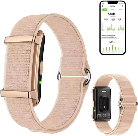 No-Screen Fitness Tracker, Rechargeable Activity Band with App, Includes Charging Cable & Extra Woven Strap, Lightweight Wearable for Health Monitoring (Pink)