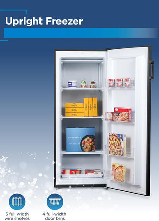 BLACK+DECKER 8.5 Cu. Ft. Upright Freezer, BUF850LB, Black | Stand Up Freezer with Mechanical Temperature Control, Includes 3 Shelves and 4 Door Bins, Manual Defrost, R600a Refrigerant