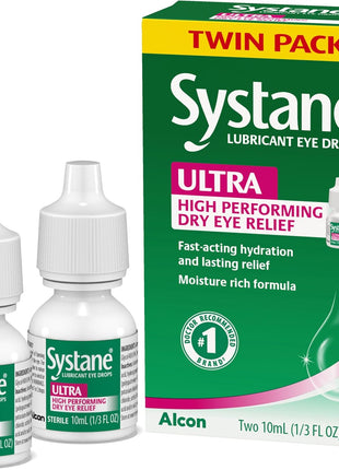 Systane UlTRA Lubricant Dry Eye Drops, 0.33 Fl Oz, 2 Pack