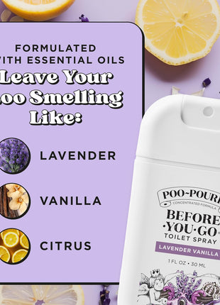 Poo-Pourri Before-You-Go Pocket Toilet Spray, Travel Essentials, Lavender Vanilla, 1 Fl Oz, Up to 50 Uses, On-The-Go Bathroom Odor Deodorizer with Essential Oils, TSA Approved Size