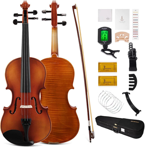 PHOENIX Violin 4/4 Full Size Kit, Violin Fiddle Set for Beginner Adults Student with Rosewood Bow Extra Strings & Bridge (Natural, 4/4)