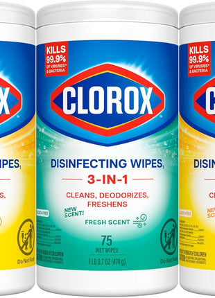 Clorox Disinfecting Wipes Value Pack, Household Essentials, Dorm Room Essentials, 75 Count, Pack of 3 (Package May Vary)