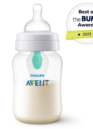 Philips Avent Anti-Colic Baby Bottle with AirFree Vent, Medium Flow, 9 oz | For Ages 1 Month+, Reduces Colic, Gas & Reflux, Flow 2 Nipple with Secure Latch System, BPA-Free, 4-Pack, Clear, SCY703/04