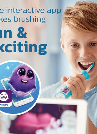 Philips Sonicare for Kids 3+ Bluetooth Connected Rechargeable Electric Power Toothbrush, Interactive for Better Brushing, Turquoise, HX6321/02 | 2 Intensities, App Connected, 2-Minute Guided Timer, Includes Brush Head, Turquoise, HX6321/02