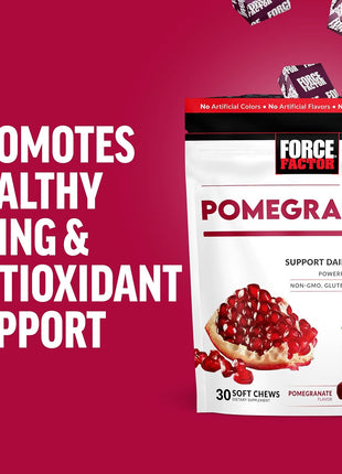 Force Factor Pomegranate Soft Chews for Healthy Aging | Made with Real & Premium Pomegranate Juice Powder, Non-GMO, Gluten-Free, Vegan, Pomegranate Flavor, 30 Soft Chews