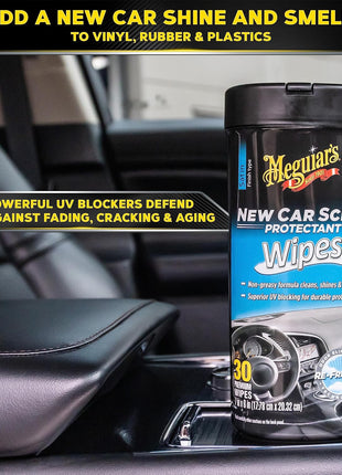 Meguiar's New Car Scent Protectant Wipes, Car Wipes For Drivers & Detailers—Car Cleaning Wipes That Clean, Protect And Freshen; Car Interior Wipes For Cars, Trucks & Suvs - 30 Count