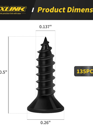 Wood Screws 1/2 Inch, FIXLINK Premium Flat Head Phillips Black Wood Screws 135 PCS, Self Tapping Electrophoresis Used in Indoor Furniture, Woodworking (#6 x 1/2")