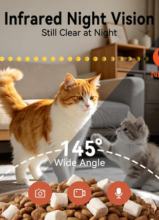 Automatic Cat Feeder with 2K Camera: 5G WiFi Automatic Dog Feeder | Night Vision, Two-way Audio, Voice Recording, 304 Stainless Steel Bowl, 6L Large Capacity, Detachable for Easy Clean -24 Cups