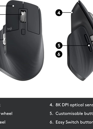 Logitech MX Master 3S for Business, Wireless Mouse with Quiet Clicks, 8K DPI, Secured Logi Bolt USB Receiver, Bluetooth, USB-C Charging, MagSpeed Scrolling, Windows/Mac/Chrome/Linux - Graphite