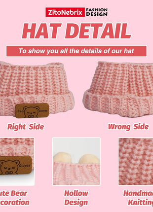 5-Pcs Handmade Crochet Doll Clothes for 15-17cm Plushies, Aesthetic Pink Knitted Set with Bear Velvet Hat, Canvas Shoes & Bag - Soft Dress-up Gear for Art Figures, Idol & Cotton Styles (No Doll)