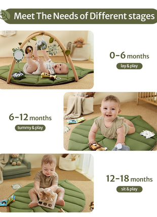 Blissful Diary Baby Play Gym & Activity Mat, Oversize Leaf Shaped Baby Play Mat w 6 Detachable Toys, Tummy Time Mat Promote Motor Skills & Sensory Development Mat, Newborn Infant Baby Essentials Gift