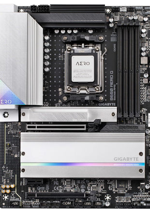 GIGABYTE B650 AERO G AMD AM5 ATX Motherboard, Support Ryzen 9000/8000/7000 Series, DDR5, Twin 16 Power Phase, DDR5, PCIe 5.0 M.2, USB-C 3.2 Gen 2, WIFI6E, 2.5GbE, EZ-Latch, Q-Flash, VisionLINK