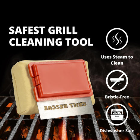 Grill Rescue BBQ Replaceable Scraper Cleaning Head, Bristle Free - Durable and Unique Tools for Cast Iron or Stainless-Steel Grates, Barbecue Cleaner (Replaceable Scraper Head)