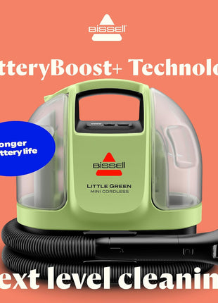 BISSELL Little Green Mini Cordless Portable Carpet Cleaner, 4015 | HydroRinse self-cleaning tool; 4-in. tough stain tool; cordless freedom for upholstery & car detailing