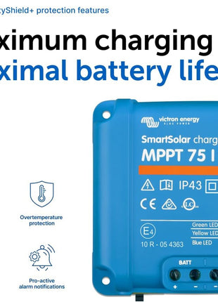 Victron Energy SmartSolar MPPT Solar Charge Controller (Bluetooth) - Charge Controllers for Solar Panels - 75V, 15 amp, 12/24-Volt