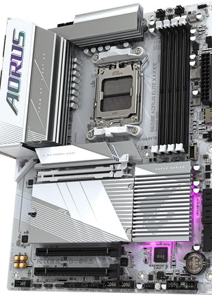 GIGABYTE B650E AORUS Elite X AX ICE AMD AM5 ATX Motherboard, Support Ryzen 9000/8000/7000 Series, DDR5, 12+2+2 Power Phase, 3X M.2, PCIe 5.0, USB-C, WIFI6E, 2.5GbE, EZ-Latch, Q-Flash, RGB Fusion