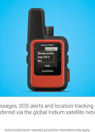 Garmin inReach Mini 2, Lightweight and Compact Satellite Communicator, Hiking Handheld, Orange - 010-02602-00 | Two-Way Iridium Messaging and Interactive Sos, Up to 14 Days and 30 Days Battery, 3.5 Oz, IPX7