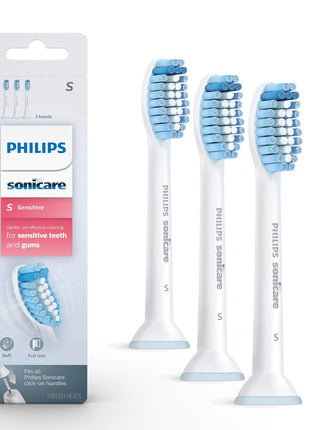 Philips Sonicare Genuine Sensitive Replacement Toothbrush Heads for Sensitive Teeth, 3 Brush Heads, White, HX6053/64