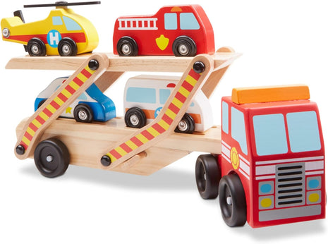 Melissa & Doug Emergency Vehicle Carrier Wooden Truck with 4 Rescue Vehicles