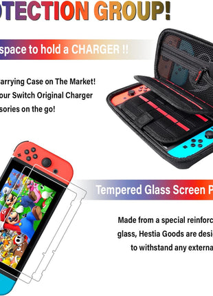 Deruitu Switch Accessories Bundle Compatible with Nintendo Switch, Kit with Carrying Case, Screen Protector, Compact Playstand, Game Case, Joystick Cap, Charging Dock,Steering Wheel, (18 in 1)
