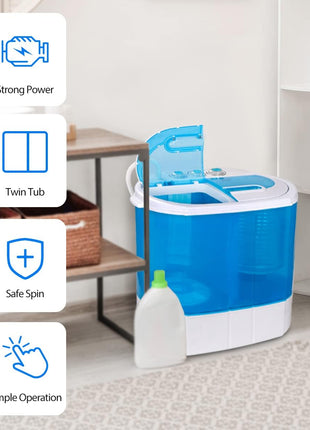 ZenStyle Portable Washer Compact Twin Tub 9.9 LB Mini Top Load Washing Machine Washer/Spinner w/ 6.57 FT Inlet Hose
