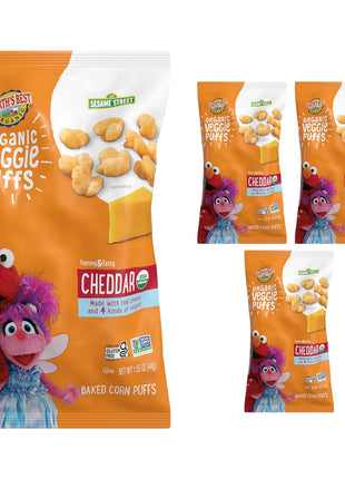 Earth's Best Organic Veggie Puffs for Toddlers 2 Years Old and Up, Cheddar Flavor, 1.55 Ounce Bag (Pack of 4)