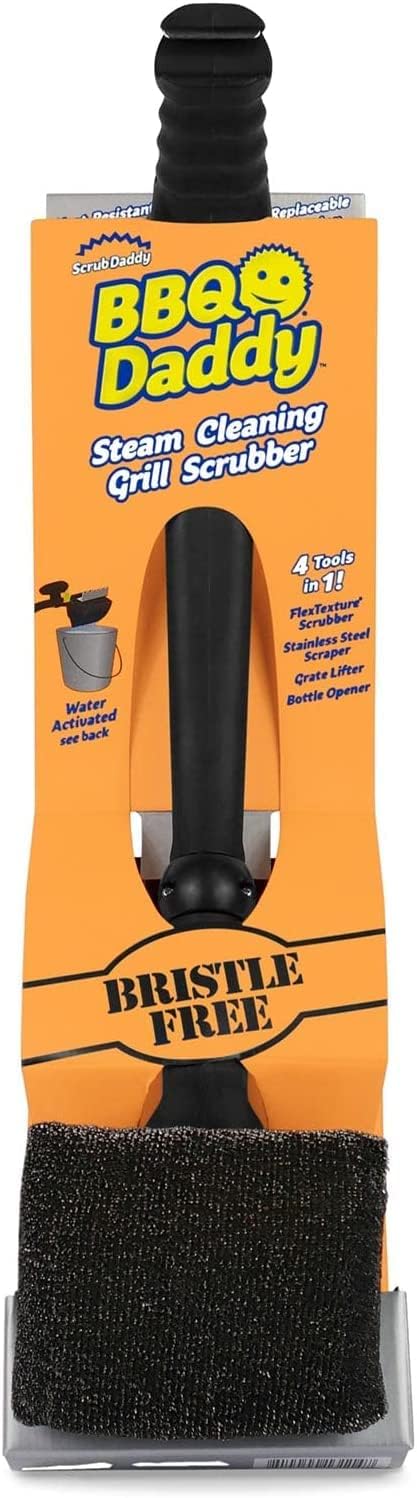 Scrub Daddy BBQ Daddy Grill Cleaner Kit - Bristle Free Grill Brush with Refill + 2 Steel Scour Daddy Grill Sponges - Built-in Grill Scraper - Temperature Controlled Grill Cleaning Tools (4 Count)