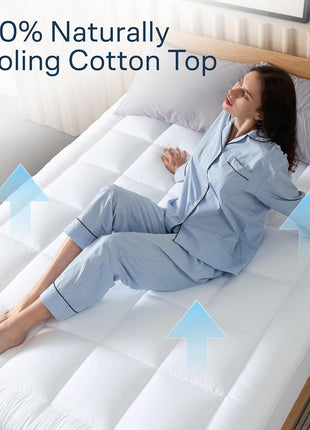 Cloud Like Twin Mattress Topper   100% Cotton Top Mattress Pad for Back Pain Relief   Breathable & Naturally Cooling for Hot Sleepers