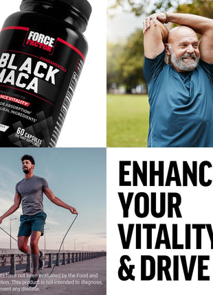 Force Factor Black Maca Root Vitality Supplement for Men with Superior Absorption and Power, Natural Maca Negra Extract, Fundamentals Series, 1000mg, 60 Capsules | with BioPerine for Superior Absorption, Natural Maca Negra Extract, 1000mg, 60 Capsules